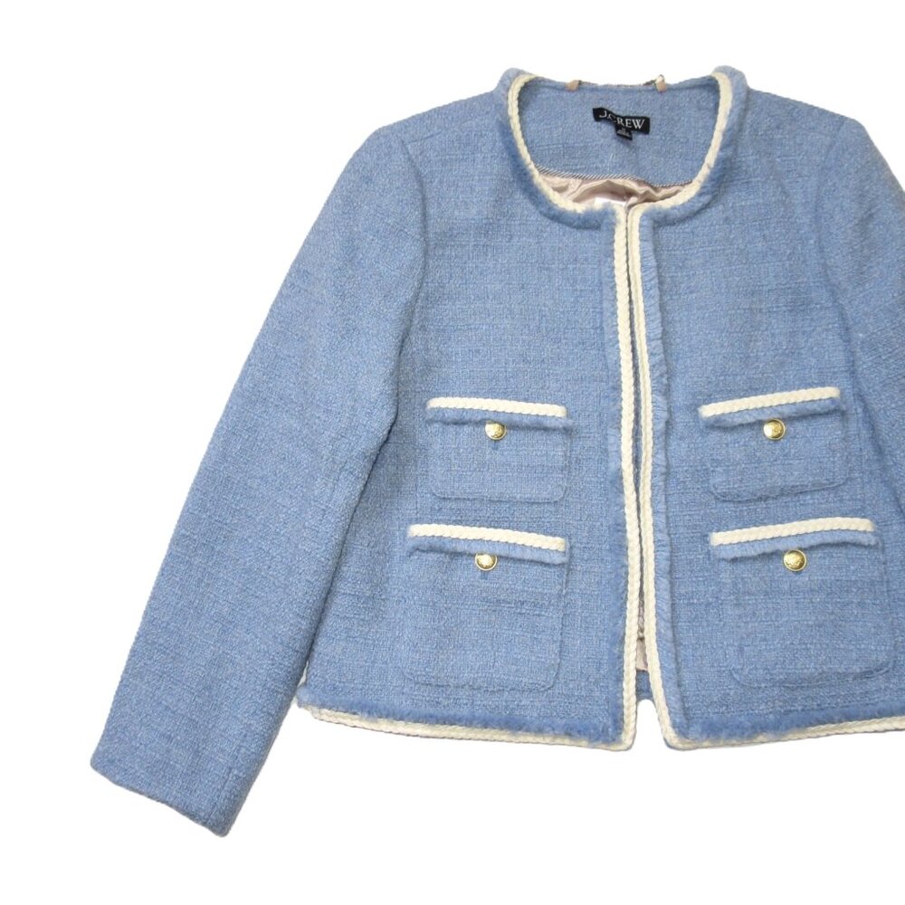 NWT J.Crew Frances Lady Jacket in Pale Seascape Blue Maritime Tweed 14 - Picture 5 of 11